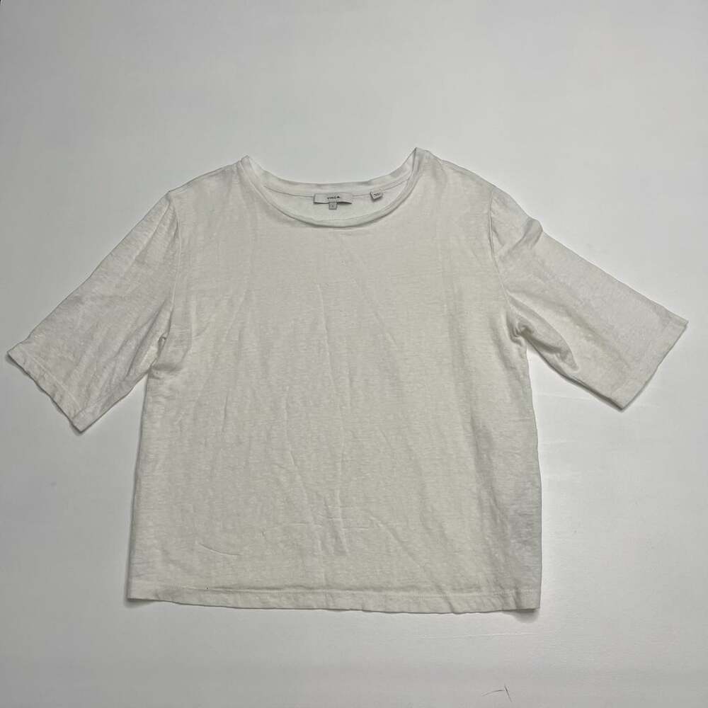 Vince Linen Relaxed Elbow Sleeve T-Shirt Size L White